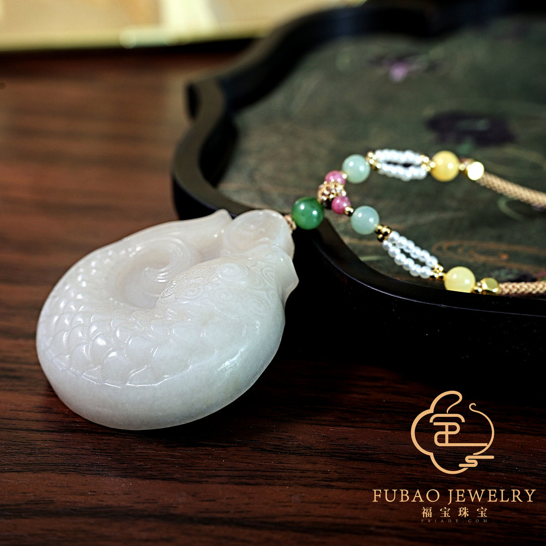 Jade Fish Holding Wealth Jade Pendant